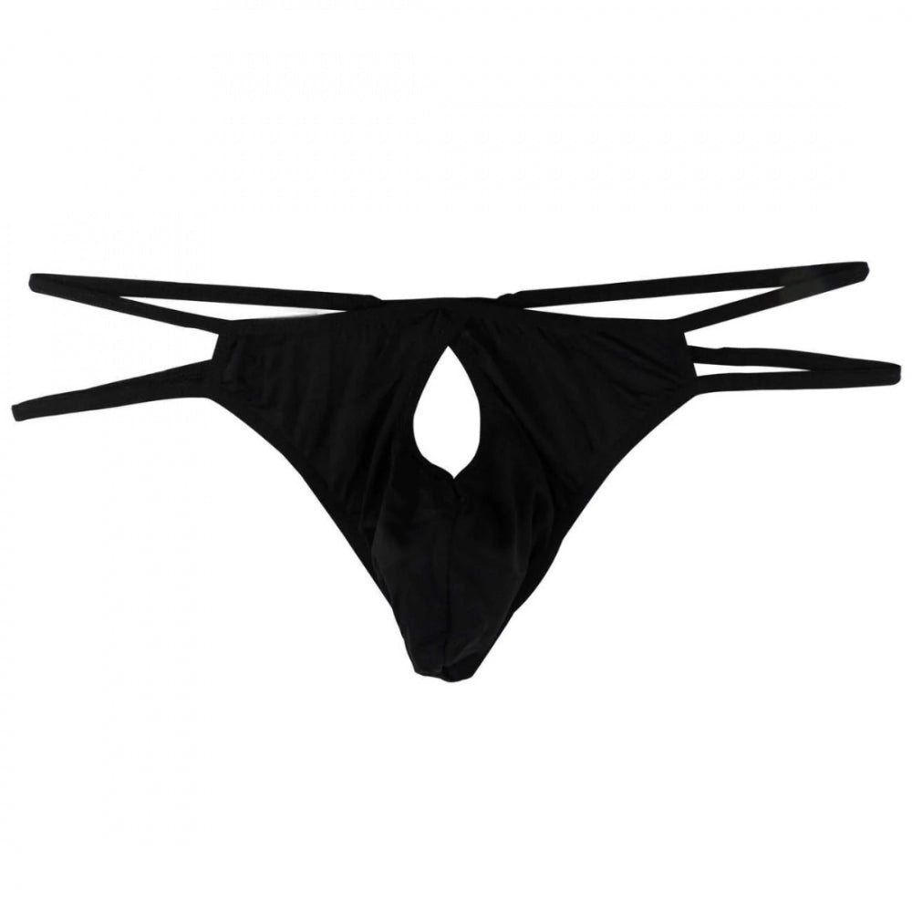 Amfyn Men's Cotton Spandex Brief Thong Front Open Hole Notch Underwear (Black)