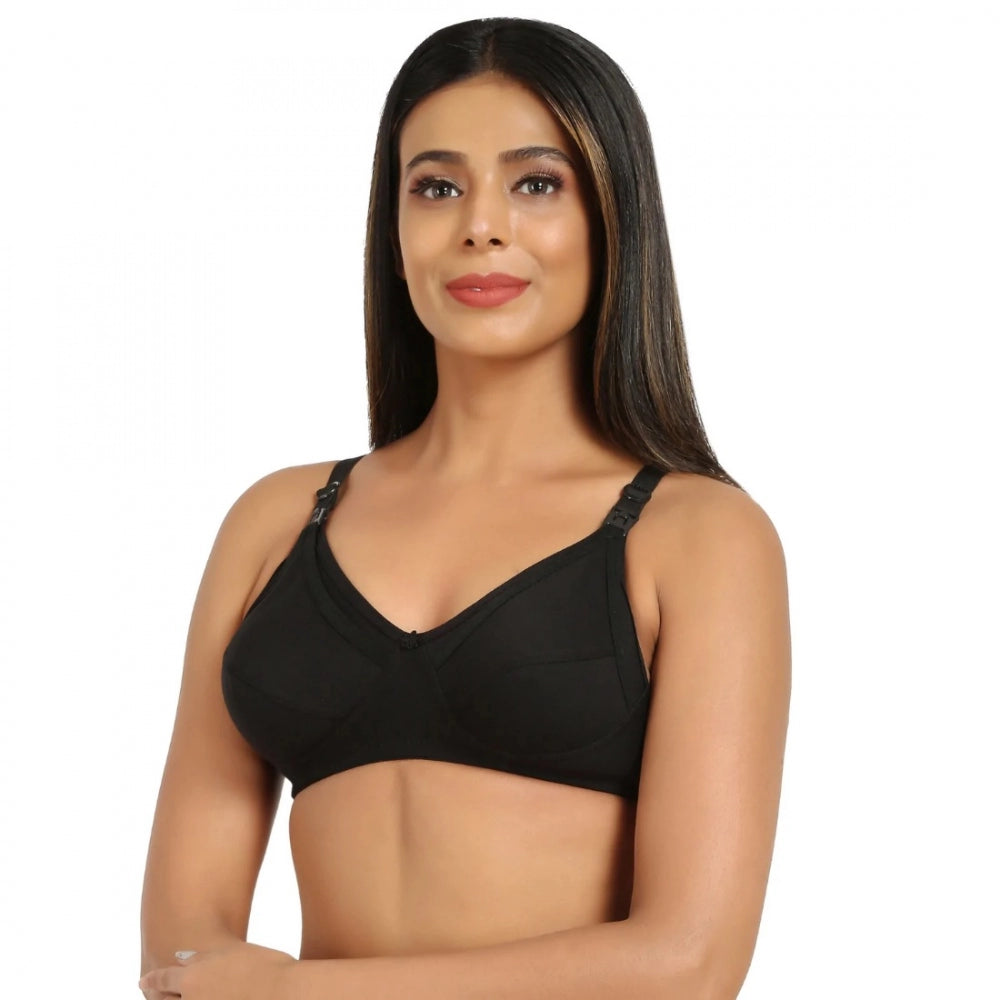 Amfyn Women's Cotton Blend Mother Care Full Coverage Feeding Bra Non Padded (Black)