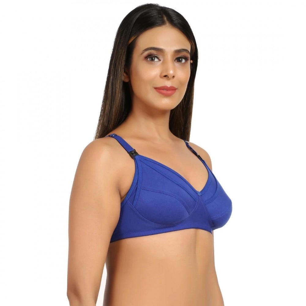 Amfyn Women's Cotton Blend Mother Care Full Coverage Feeding Bra Non Padded (Blue)