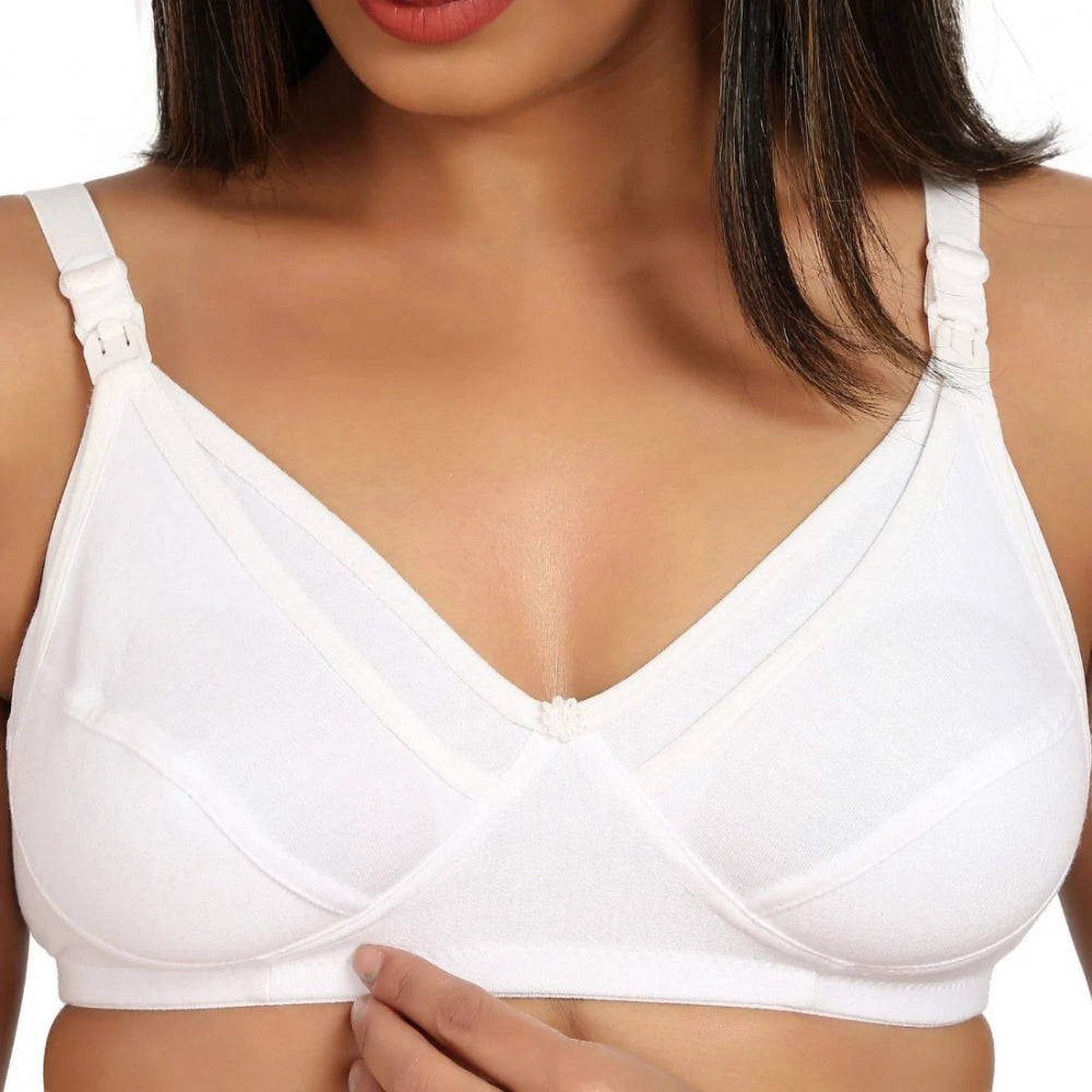 Amfyn Women's Cotton Blend Mother Care Full Coverage Feeding Bra Non Padded (White)