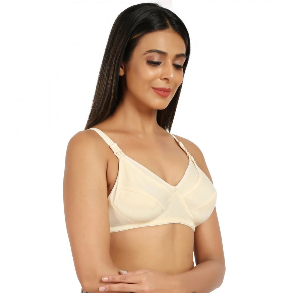 Amfyn Women's Cotton Blend Mother Care Full Coverage Feeding Bra Non Padded (Skin)