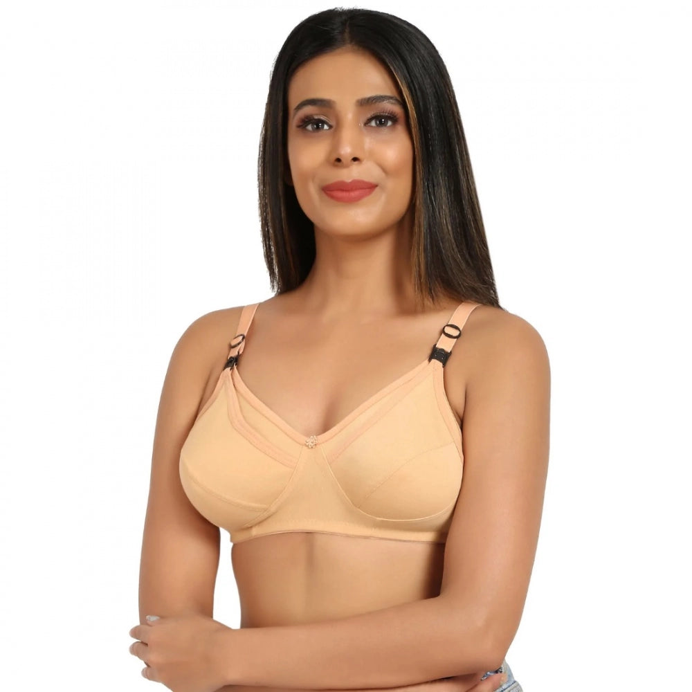 Amfyn Women's Cotton Blend Mother Care Full Coverage Feeding Bra Non Padded (Sandalwood)