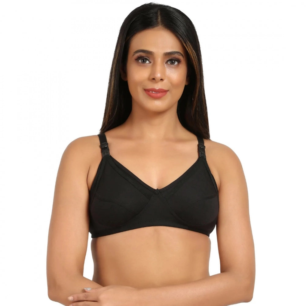 Amfyn Women's Cotton Blend Mother Care Full Coverage Feeding Bra Non Padded (Black)