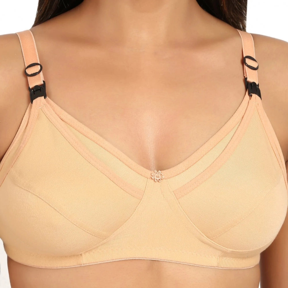 Amfyn Women's Cotton Blend Mother Care Full Coverage Feeding Bra Non Padded (Sandalwood)