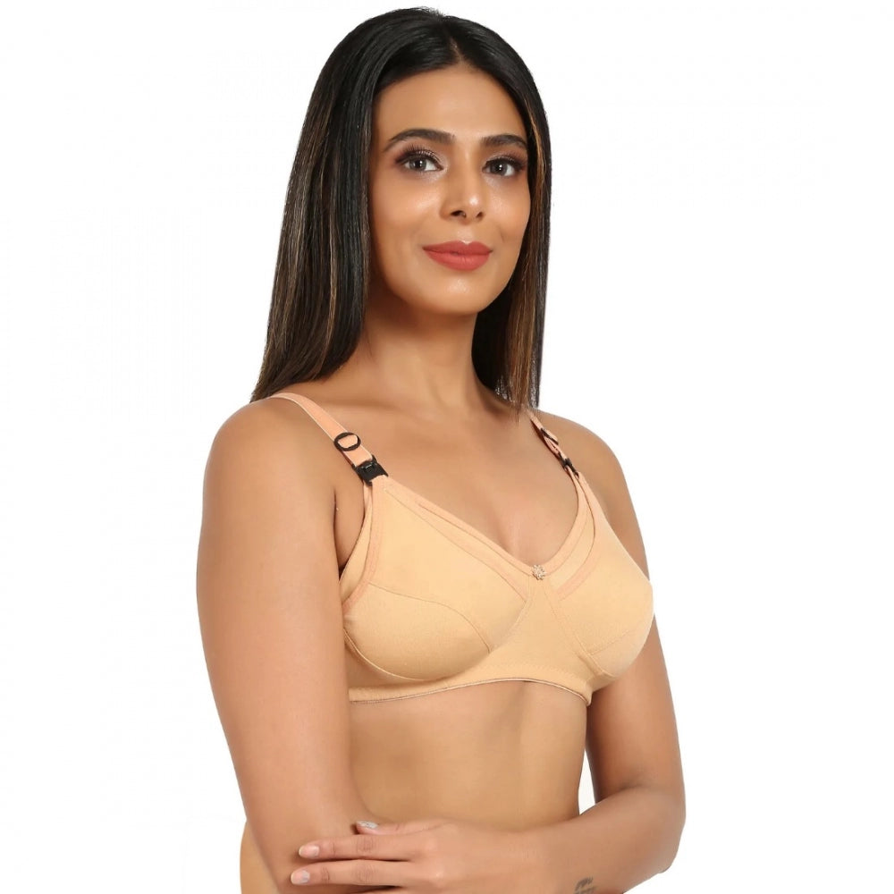 Amfyn Women's Cotton Blend Mother Care Full Coverage Feeding Bra Non Padded (Sandalwood)