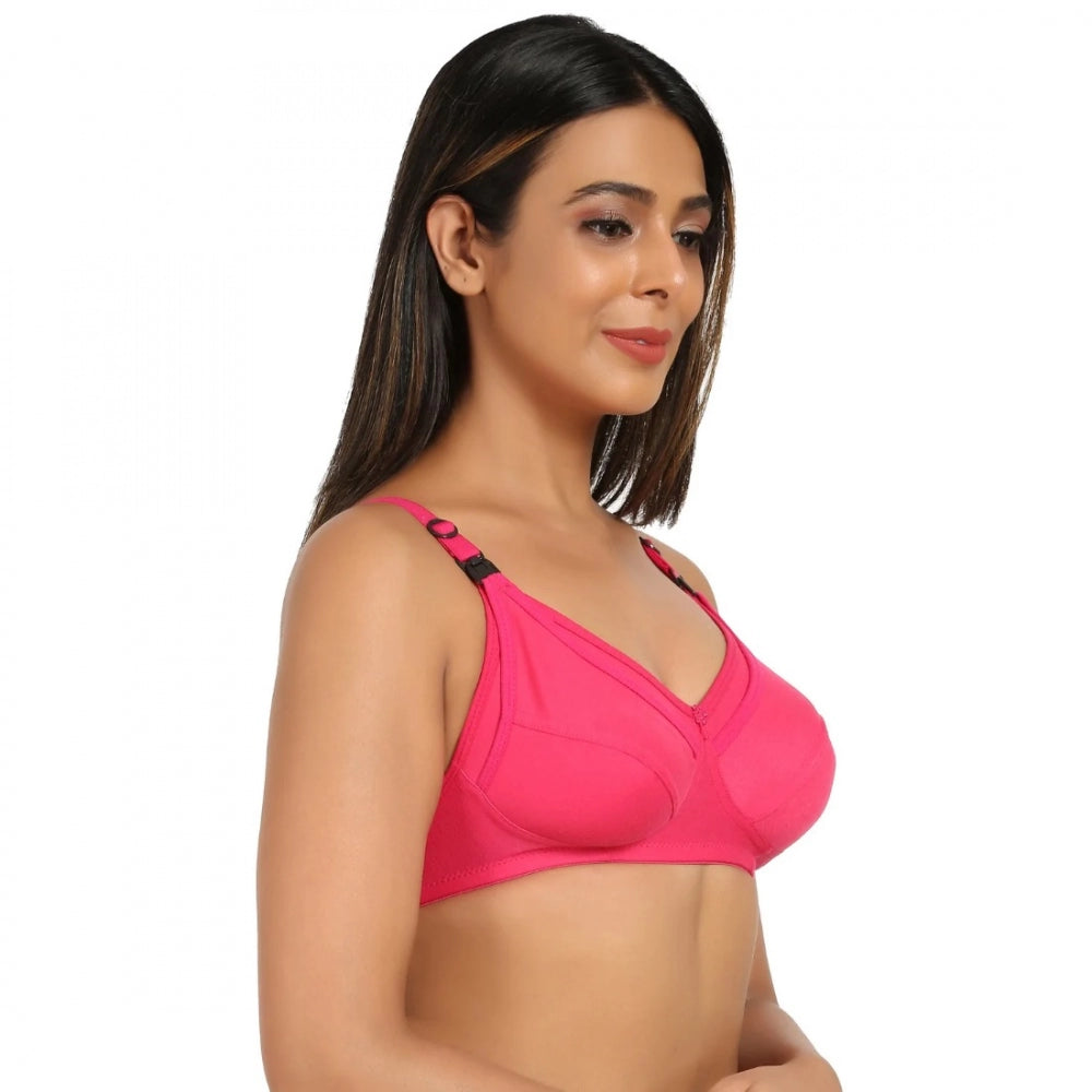 Amfyn Women's Cotton Blend Mother Care Full Coverage Feeding Bra Non Padded (Dark Pink)