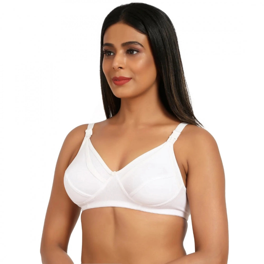 Amfyn Women's Cotton Blend Mother Care Full Coverage Feeding Bra Non Padded (White)