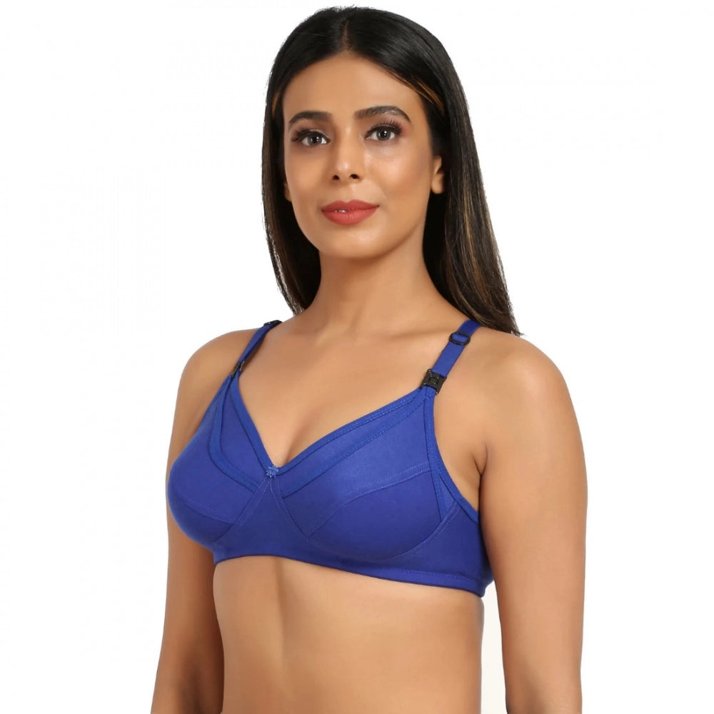 Amfyn Women's Cotton Blend Mother Care Full Coverage Feeding Bra Non Padded (Blue)