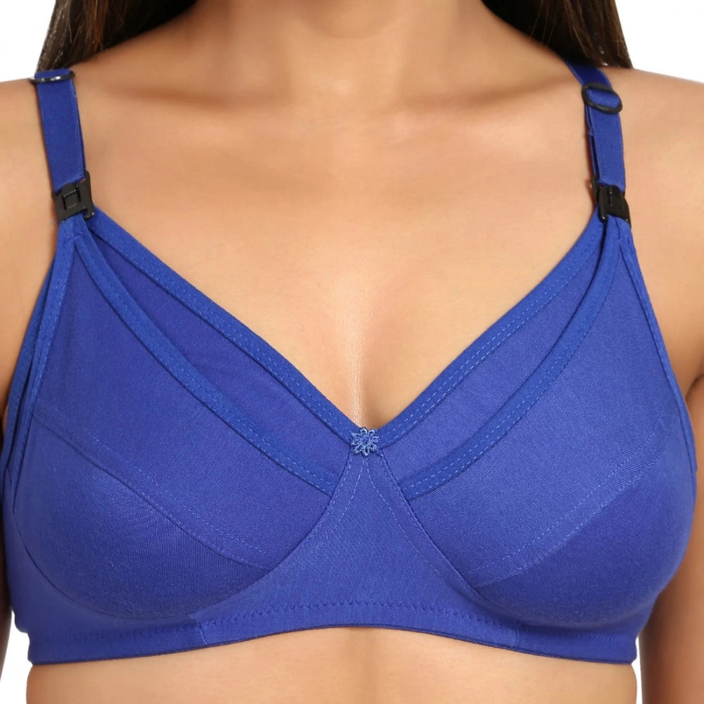 Amfyn Women's Cotton Blend Mother Care Full Coverage Feeding Bra Non Padded (Blue)