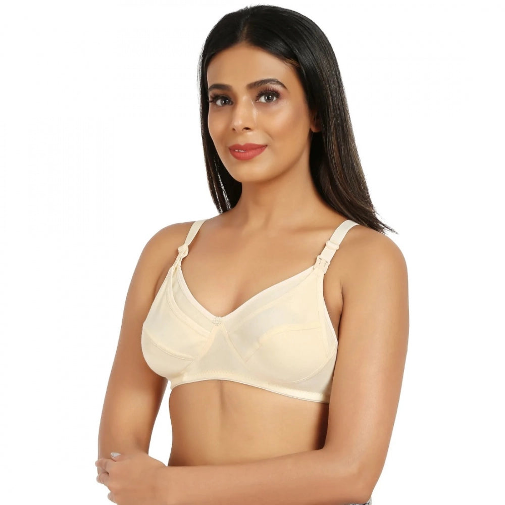 Amfyn Women's Cotton Blend Mother Care Full Coverage Feeding Bra Non Padded (Skin)