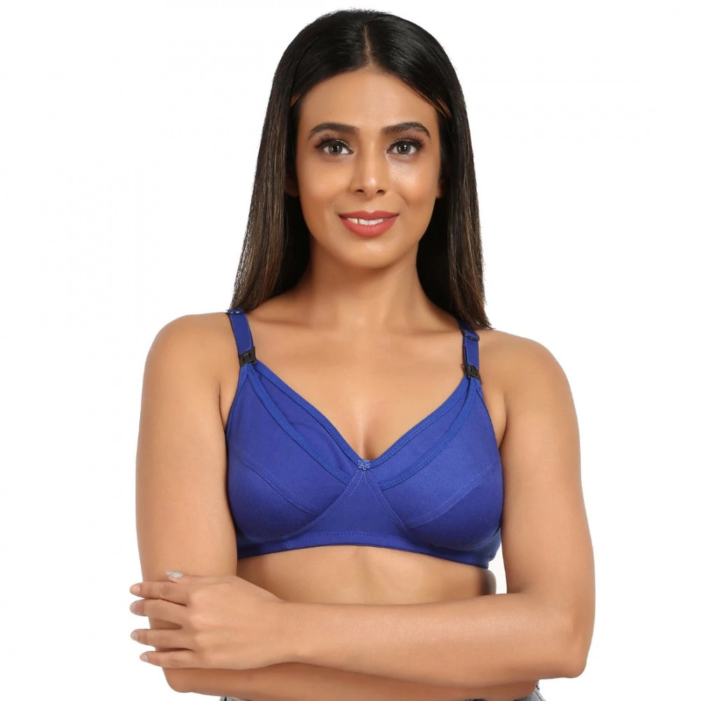 Amfyn Women's Cotton Blend Mother Care Full Coverage Feeding Bra Non Padded (Blue)