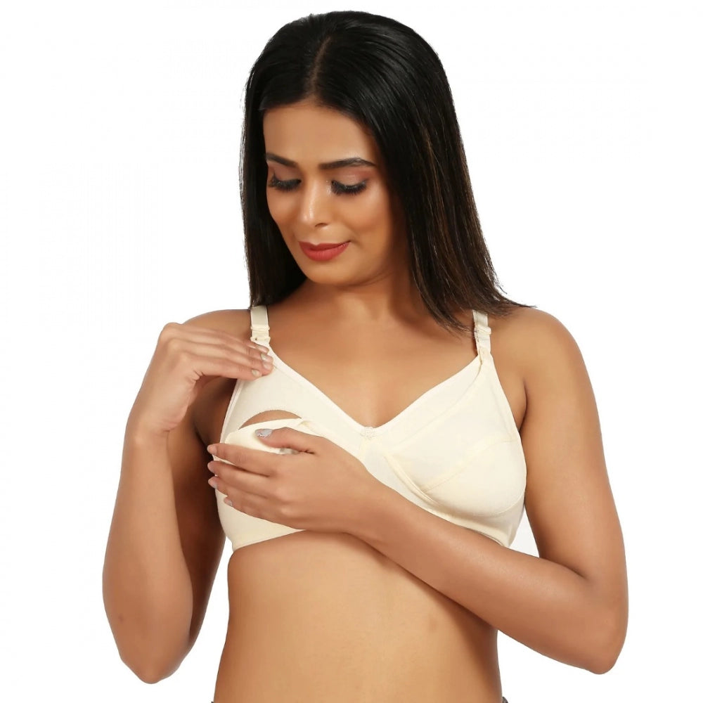 Amfyn Women's Cotton Blend Mother Care Full Coverage Feeding Bra Non Padded (Skin)