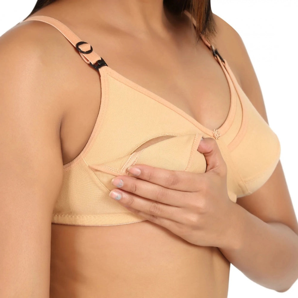 Amfyn Women's Cotton Blend Mother Care Full Coverage Feeding Bra Non Padded (Sandalwood)