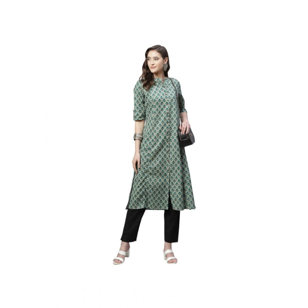 Amfyn Women's Cotton Printed Flex Kurti (Green, Cotton)