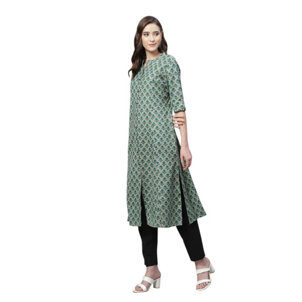 Amfyn Women's Cotton Printed Flex Kurti (Green, Cotton)