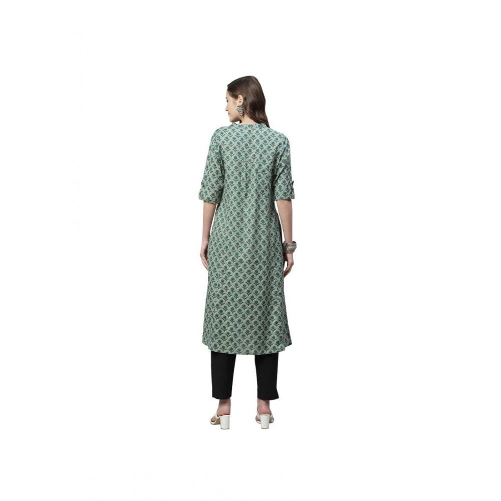 Amfyn Women's Cotton Printed Flex Kurti (Green, Cotton)