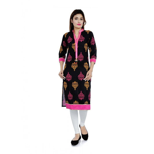 Amfyn Women's Cotton Printed Solid Kurti (Black, Pink, Cotton)