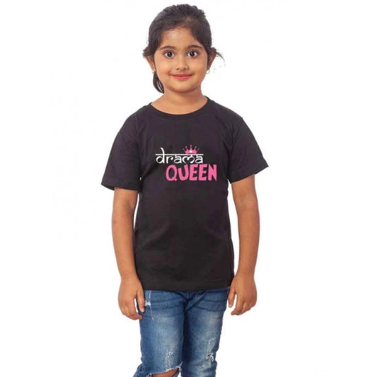 Amfyn Girls Cotton Drama Queen Half Sleeve TShirt (Black)