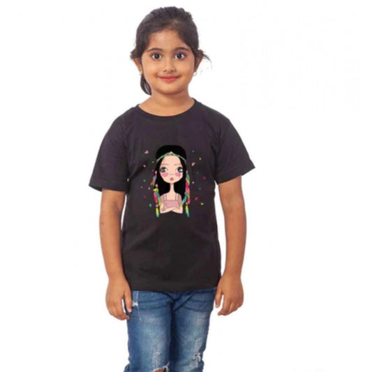 Amfyn Girls Cotton Tribal Half Sleeve TShirt (Black)