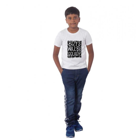 Amfyn Boys Cotton Will Be Cool Half Sleeve TShirt (White)