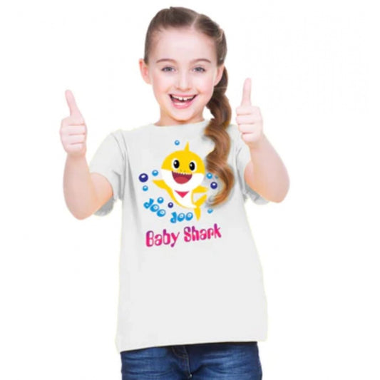 Amfyn Girls Cotton Baby Shark Half Sleeve TShirt (White)