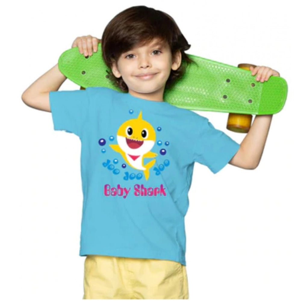 Amfyn Boys Cotton Baby Shark Half Sleeve TShirt (Blue)