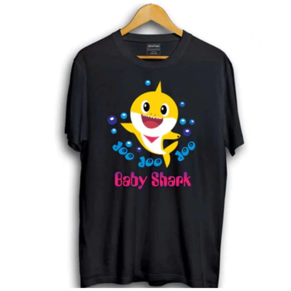 Amfyn Boys Cotton Baby Shark Half Sleeve TShirt (Black)