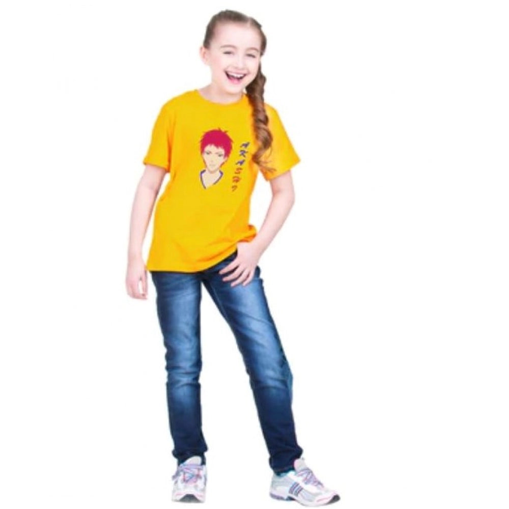 Amfyn Girls Cotton Akashi Half Sleeve TShirt (Yellow)