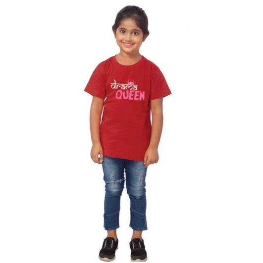 Amfyn Girls Cotton Drama Queen Half Sleeve TShirt (Maroon)