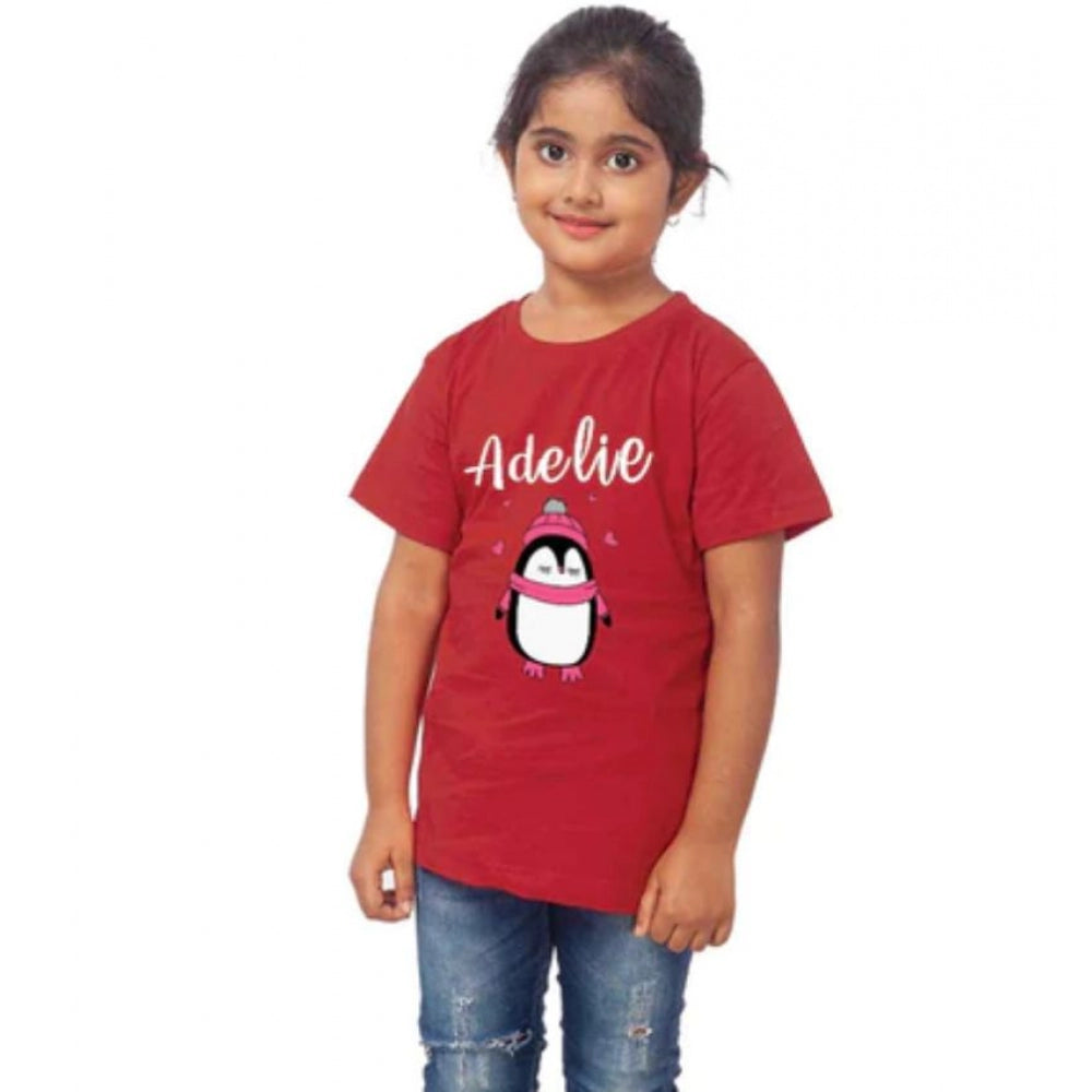 Amfyn Girls Cotton Adelie Half Sleeve TShirt (Maroon)