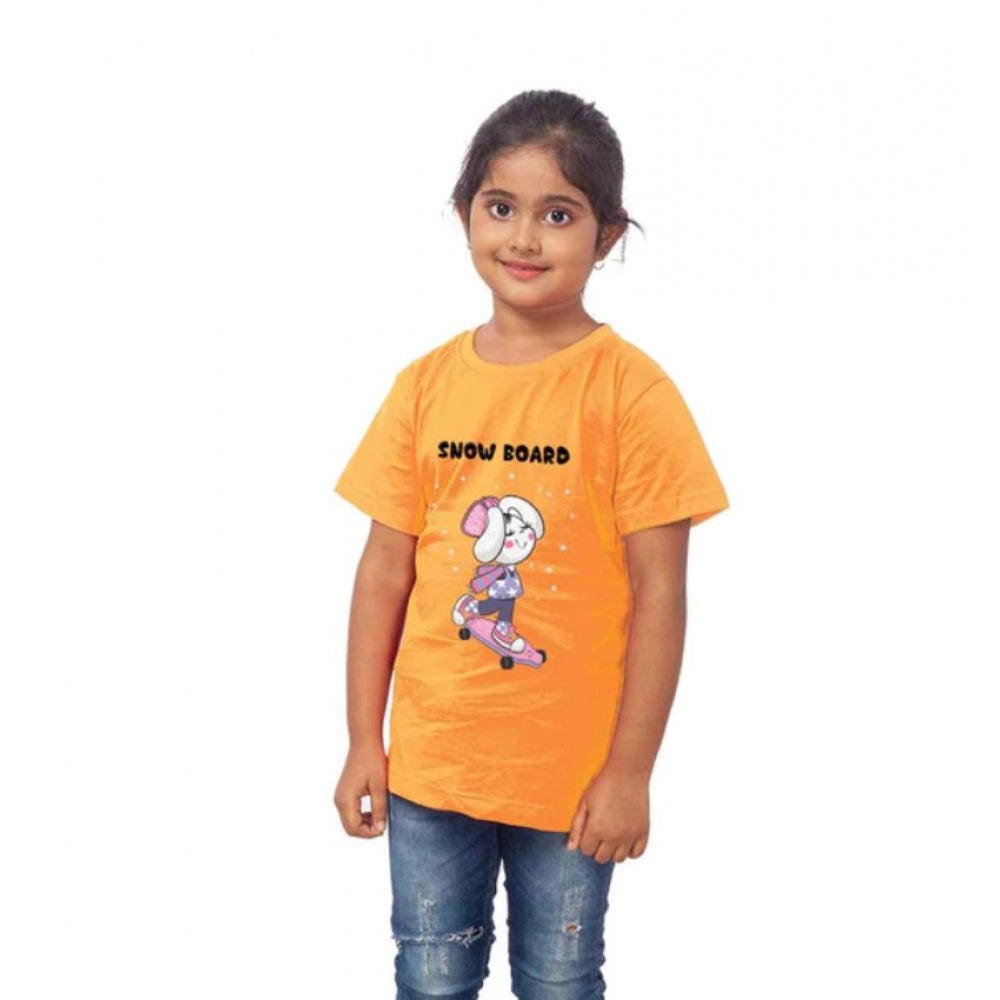 Amfyn Girls Cotton Snow Board Half Sleeve TShirt (Mustard)