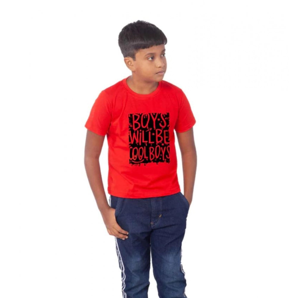 Amfyn Boys Cotton Will Be Cool Half Sleeve TShirt (Red)