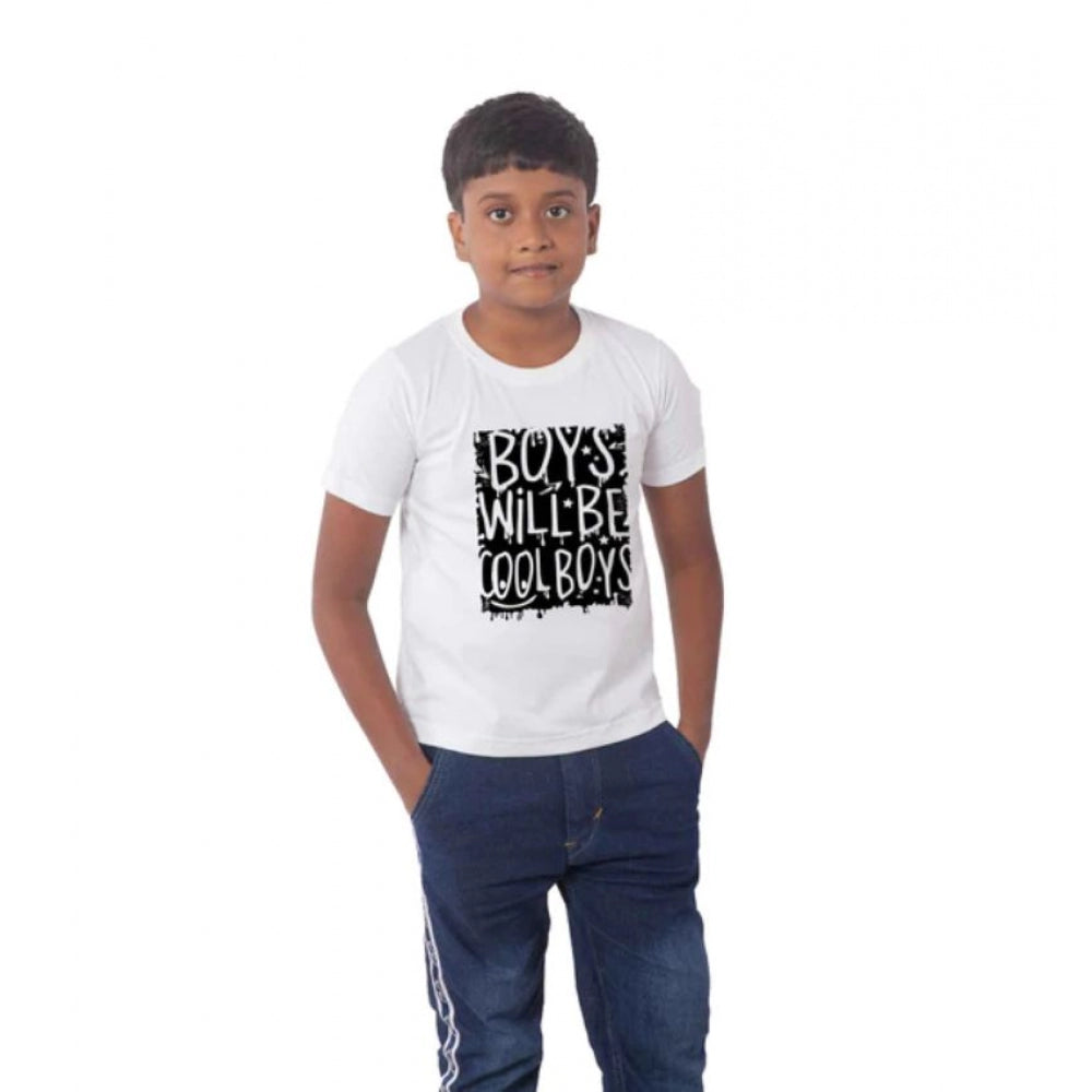 Amfyn Boys Cotton Will Be Cool Half Sleeve TShirt (White)