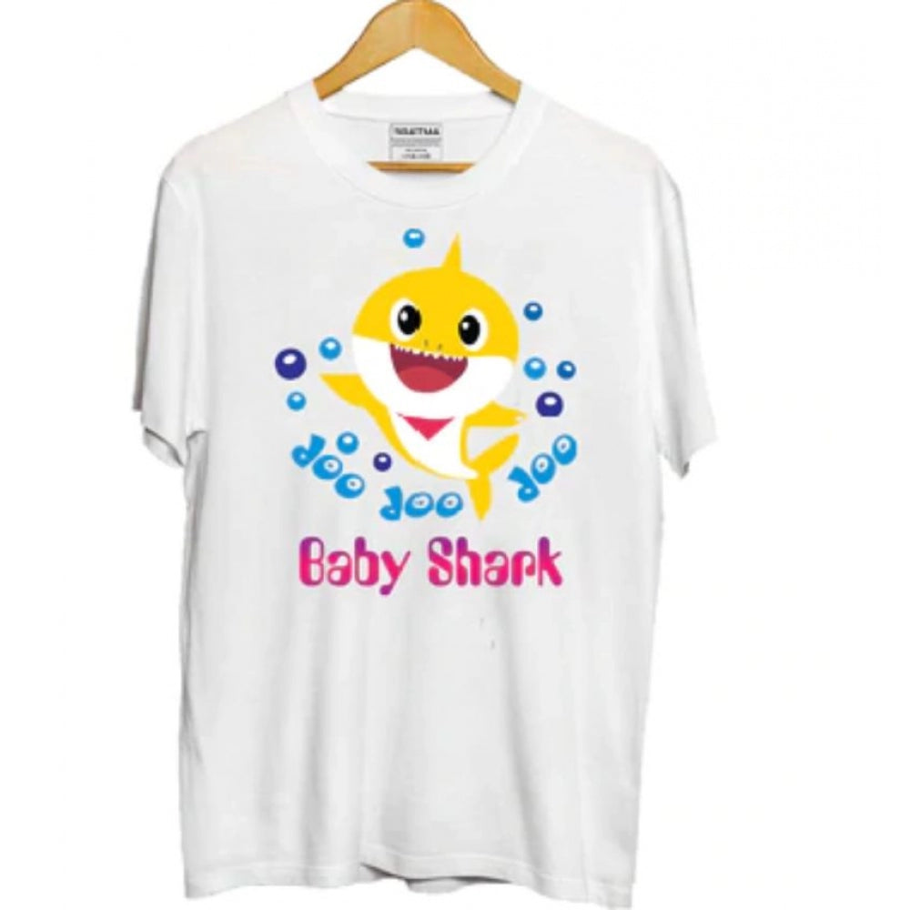 Amfyn Boys Cotton Baby Shark Half Sleeve TShirt (White)