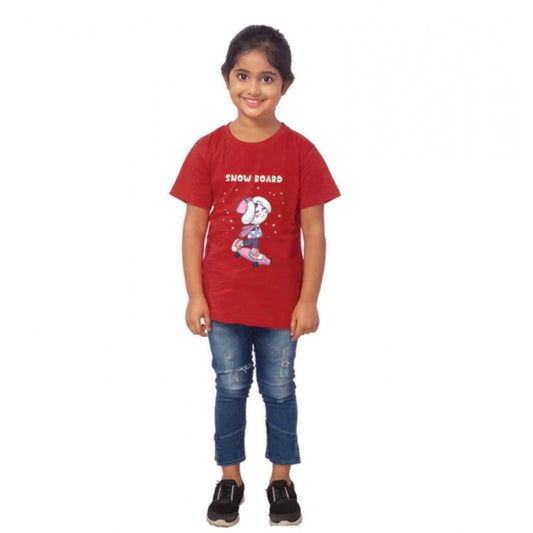 Amfyn Girls Cotton Snow Board Half Sleeve TShirt (Maroon)