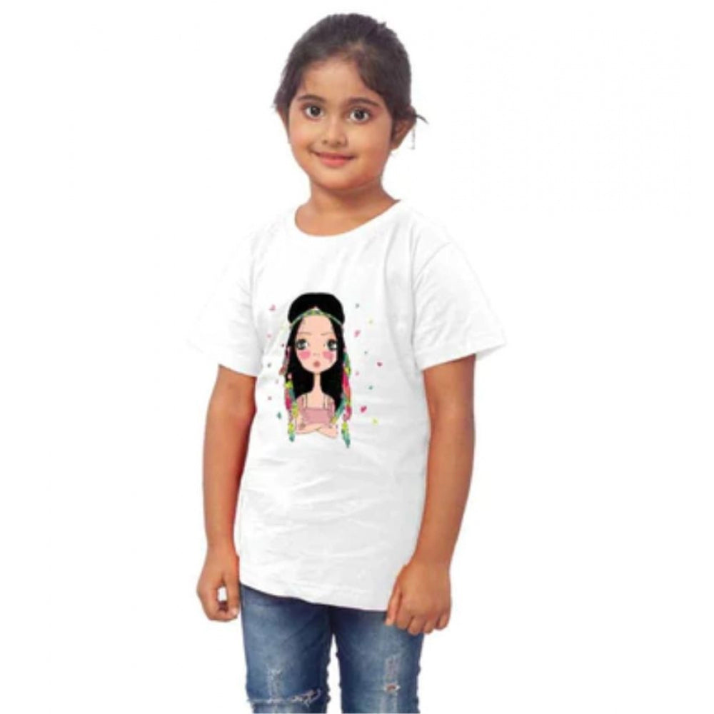 Amfyn Girls Cotton Tribal Half Sleeve TShirt (White)