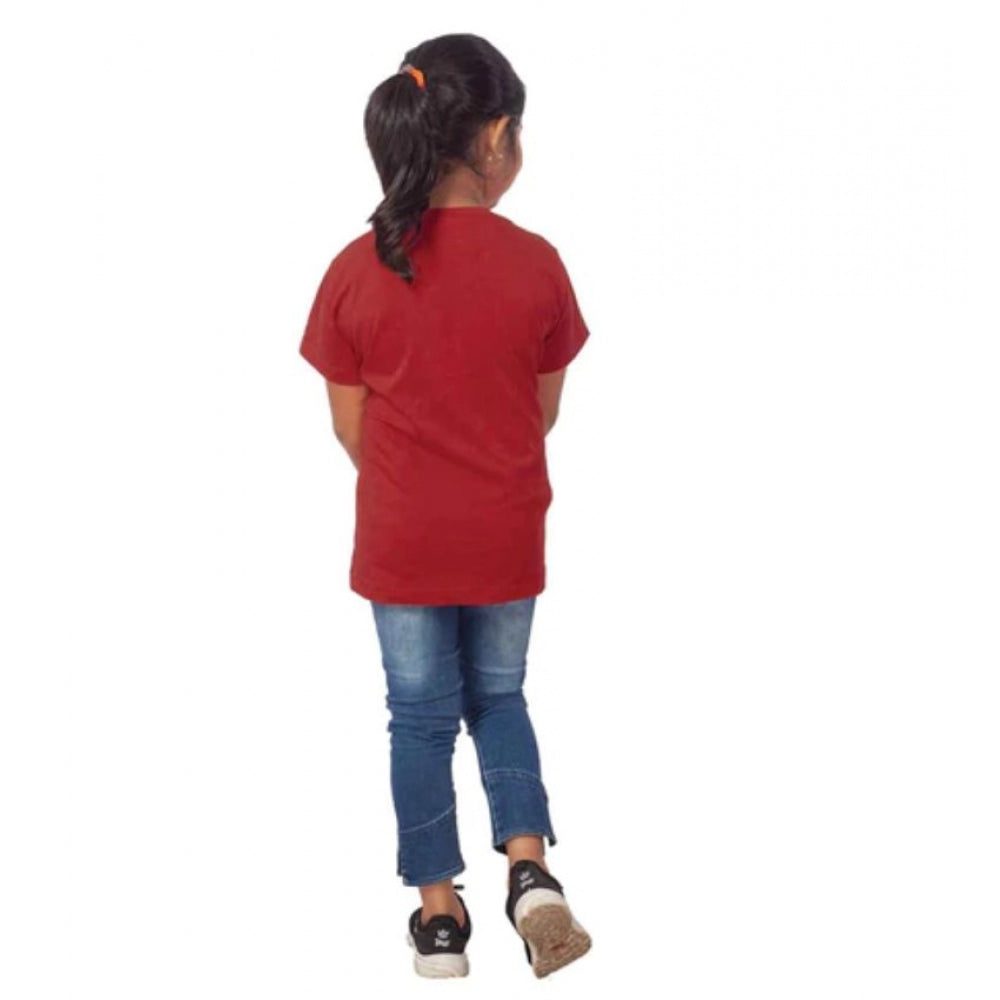 Amfyn Girls Cotton Tribal Half Sleeve TShirt (Maroon)