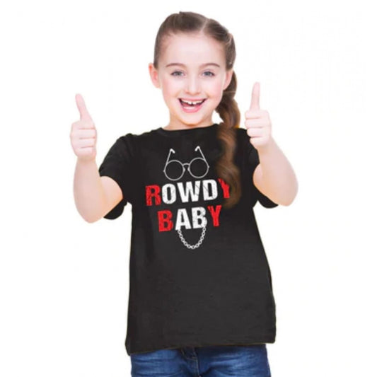 Amfyn Girls Cotton Rowdy Baby Half Sleeve TShirt (Black)