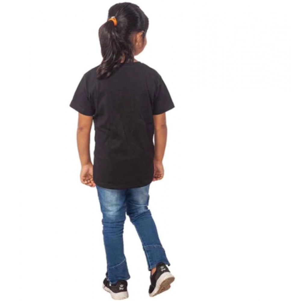 Amfyn Girls Cotton Cat Half Sleeve TShirt (Black)