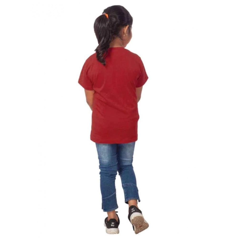 Amfyn Girls Cotton Drama Queen Half Sleeve TShirt (Maroon)