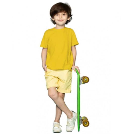 Amfyn Boys Cotton Plain Half Sleeve TShirt (Yellow)