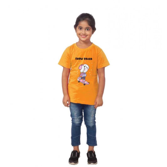 Amfyn Girls Cotton Snow Board Half Sleeve TShirt (Mustard)