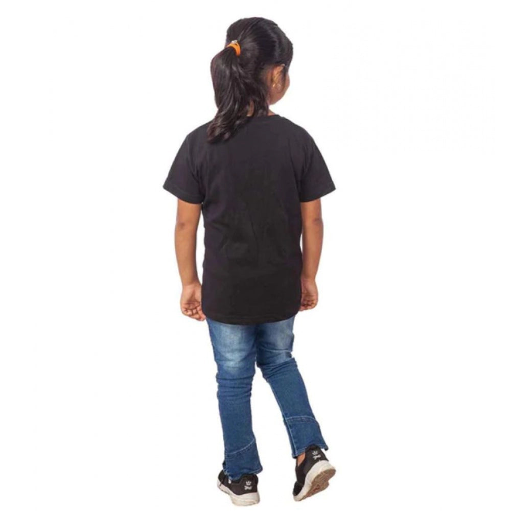 Amfyn Girls Cotton Snow Board Half Sleeve TShirt (Black)