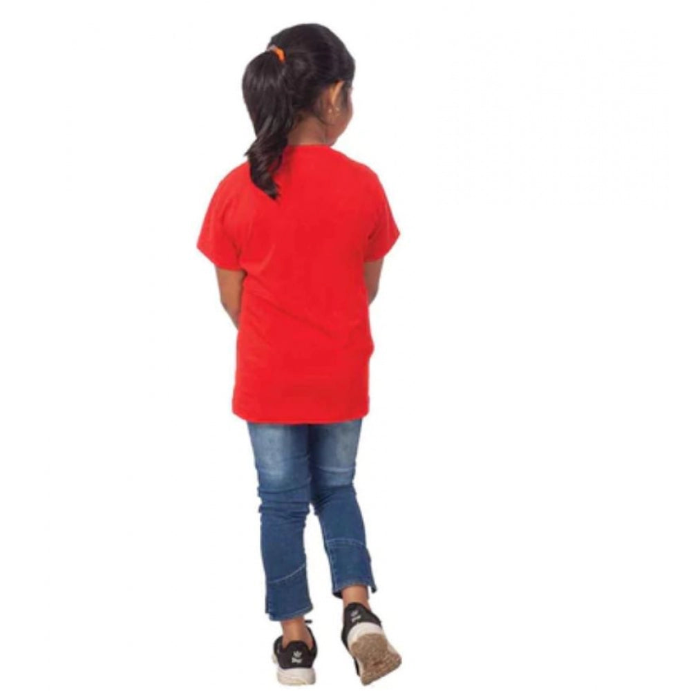 Amfyn Girls Cotton Cat Half Sleeve TShirt (Red)