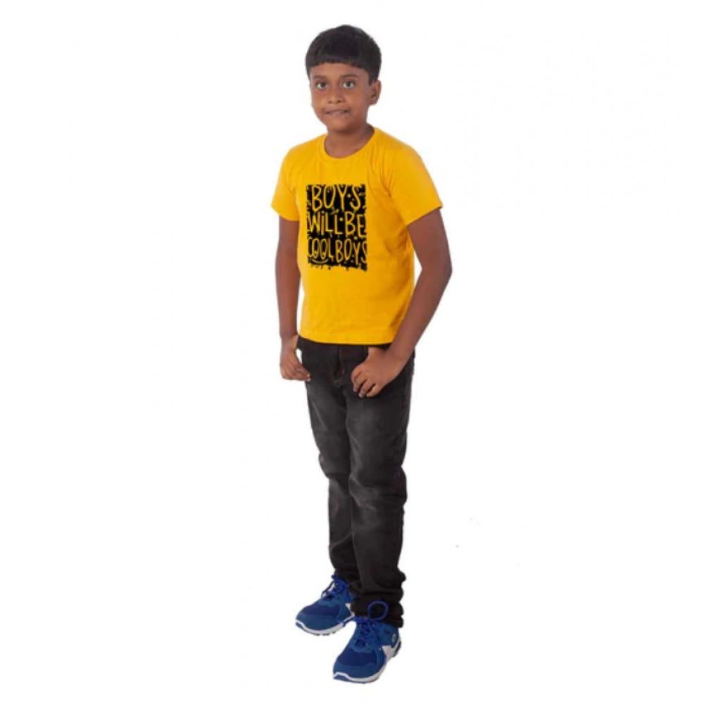 Amfyn Boys Cotton Will Be Cool Half Sleeve TShirt (Mustard)