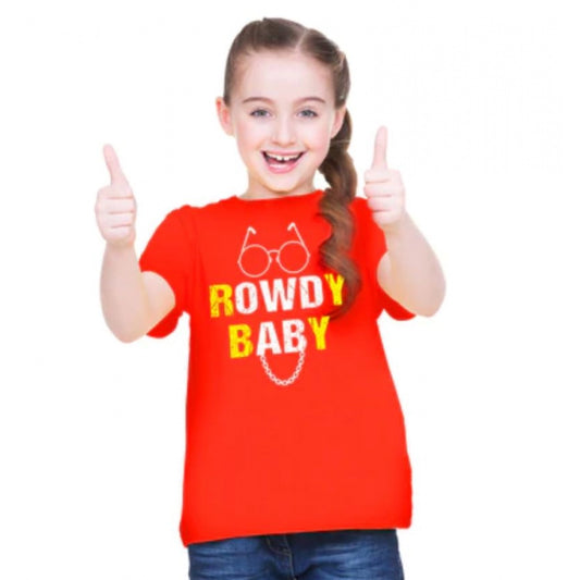 Amfyn Girls Cotton Rowdy Baby Half Sleeve TShirt (Red)