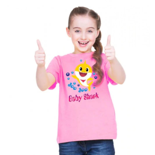 Amfyn Girls Cotton Baby Shark Half Sleeve TShirt (Pink)