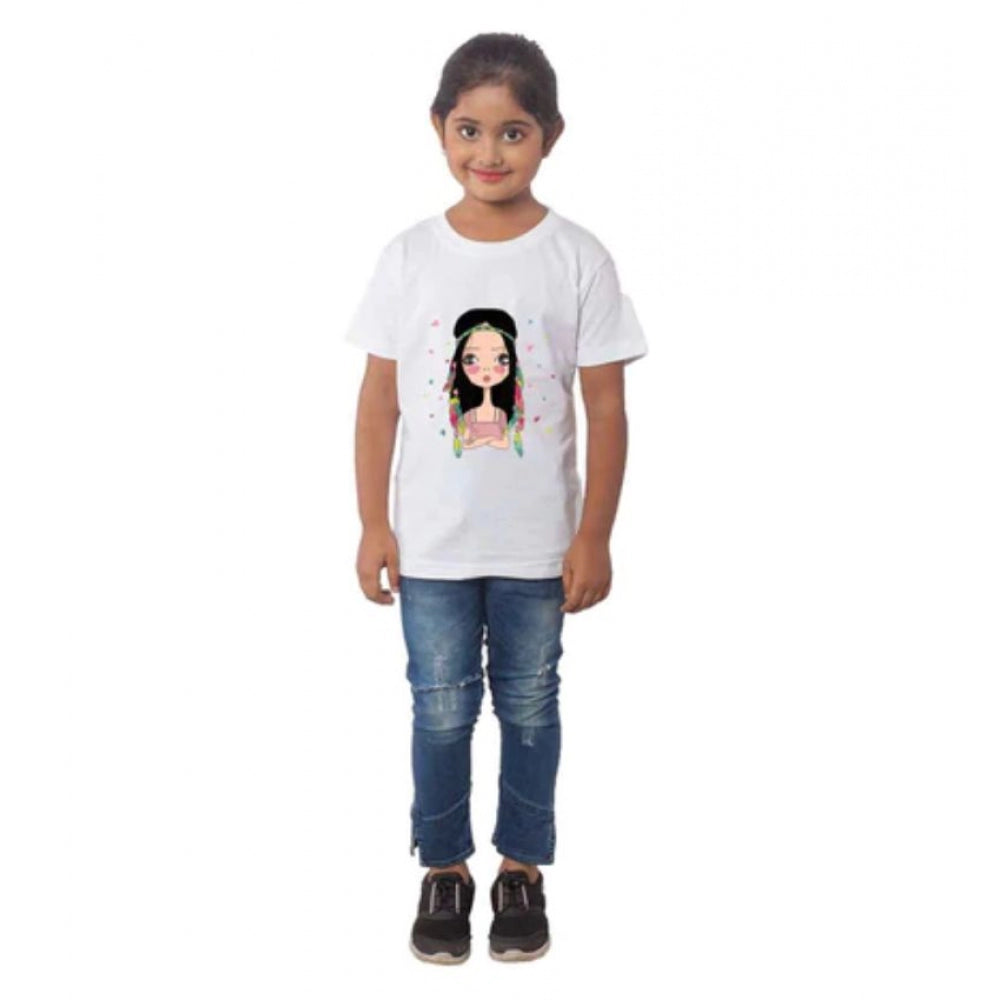 Amfyn Girls Cotton Tribal Half Sleeve TShirt (White)