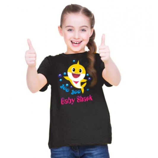 Amfyn Girls Cotton Baby Shark Half Sleeve TShirt (Black)