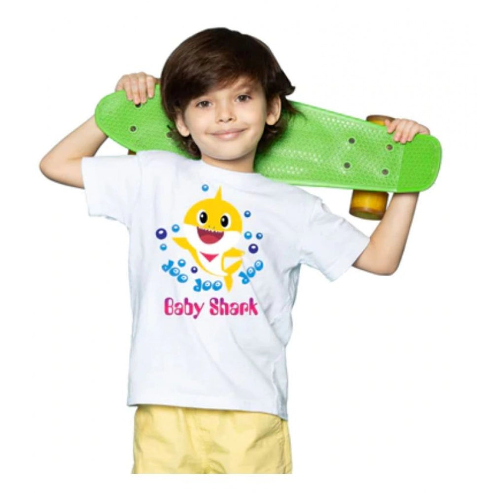 Amfyn Boys Cotton Baby Shark Half Sleeve TShirt (White)